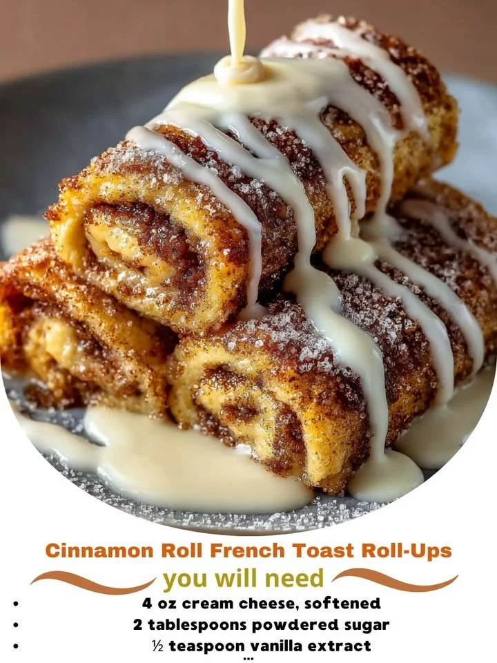 Cinnamon Roll French Toast Roll-Ups served with syrup