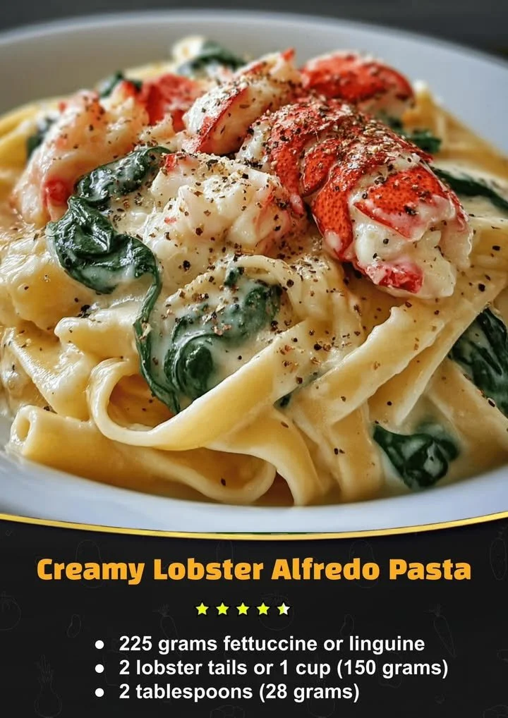 Delicious creamy lobster alfredo pasta with fresh lobster and herbs