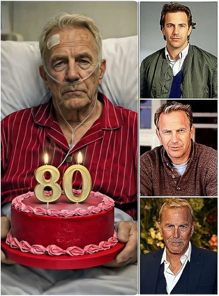 Kevin Costner 80th birthday celebration with cake and party decorations.