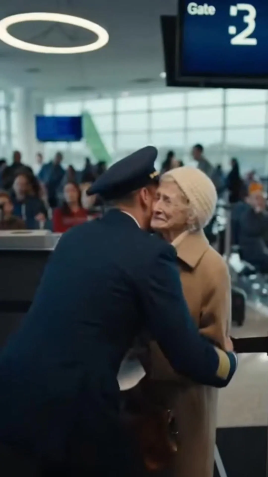 Nervous traveler stopped by airport security before boarding her flight.